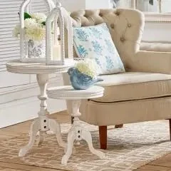 BEADED EDGE WOODEN SIDE TABLE SET OF 2