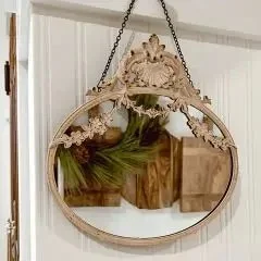 DISTRESSED PEWTER FRAME HANGING WALL MIRROR