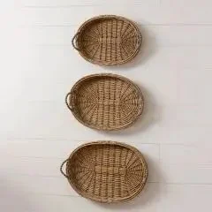 HANDLED OVAL WILLOW BASKETS SET OF 3