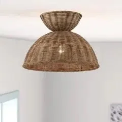 RATTAN CANOPY FLUSH MOUNT CEILING LIGHT