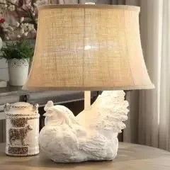WHITE WASH ROOSTER TABLE LAMP