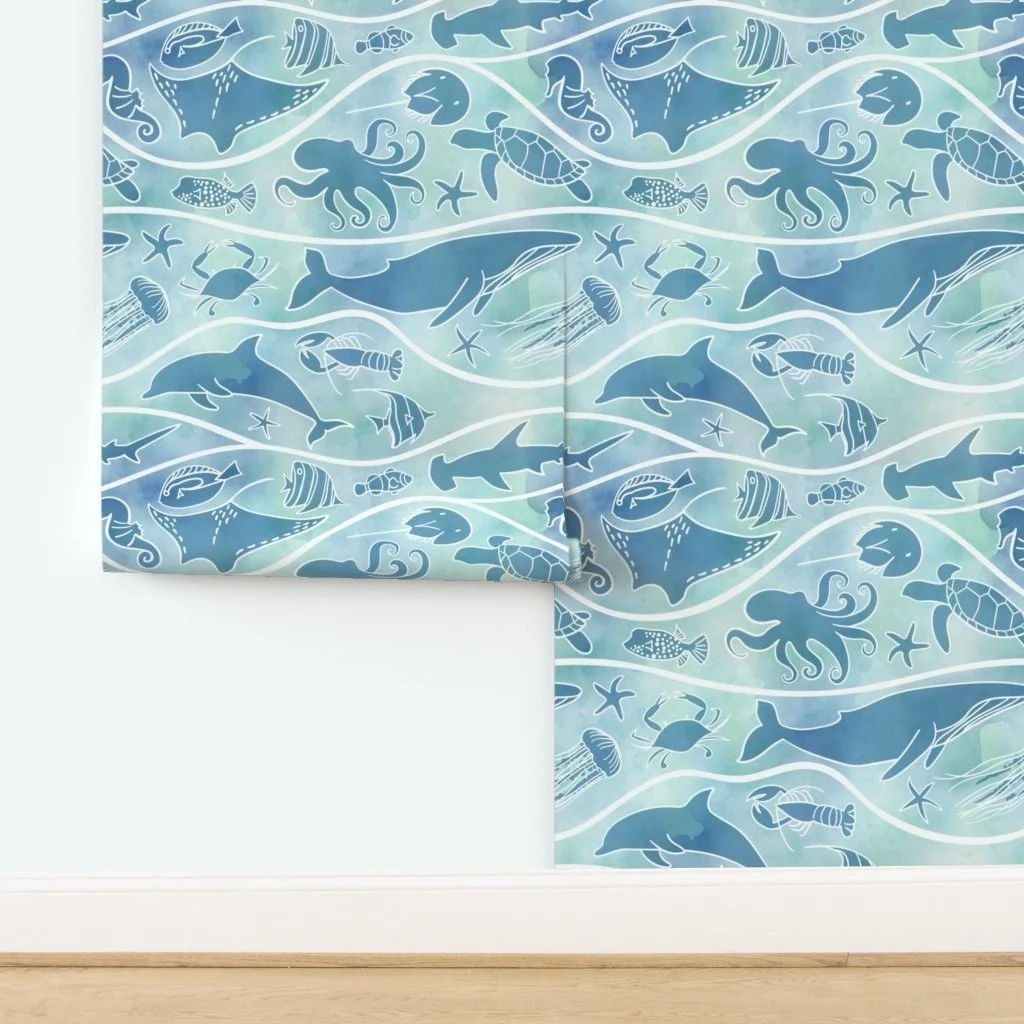 Creating an ocean themed nursery for your sweet kiddo? I&rsquo;ve got you! I created this soothing marine life design for the @spoonflower Modern Nautical design challenge, then created a collection of coastal patterns to complete your space. Search 