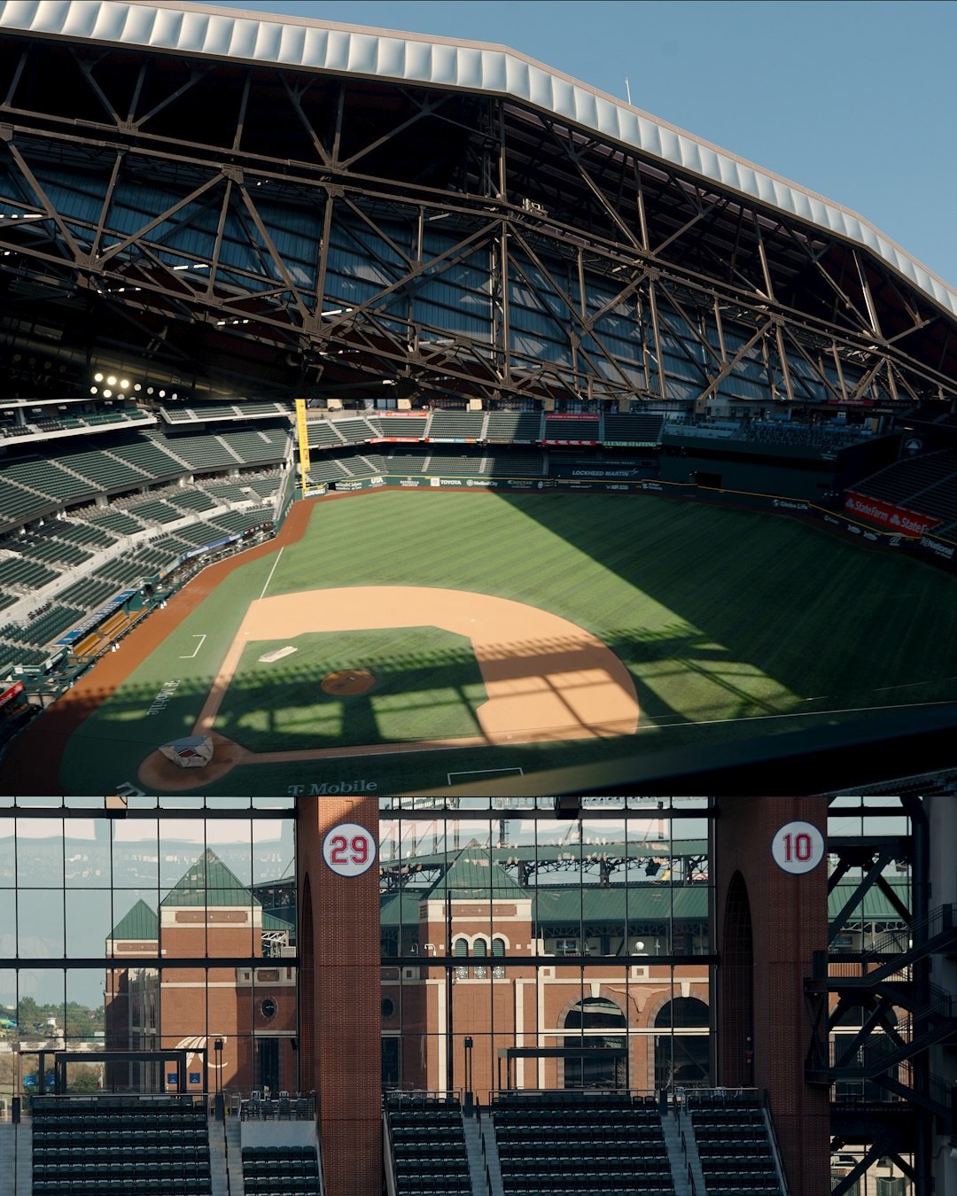 Roofless Globe Life in November 🍁
Caught some b-roll for future use and decided to color up some frames. There’s something so nostalgic/comforting about baseball stadiums in the fall. Feeling a cold breeze while in a baseball stadium is somet