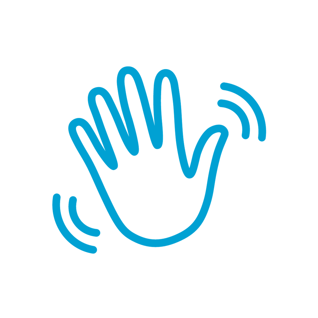 Blue icon waving "hi"