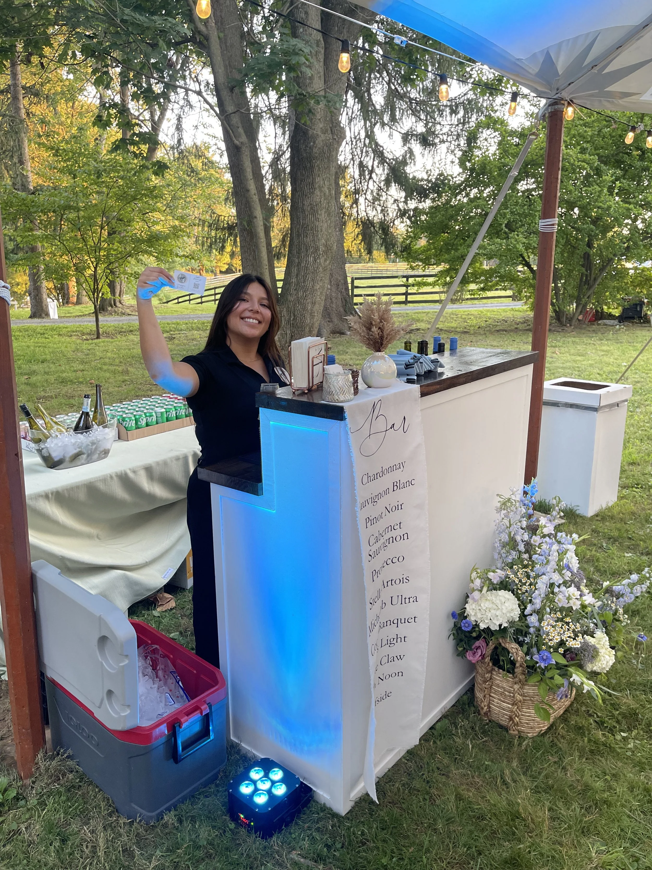 One of our Palomino bars at a wedding on a horse farm in Maryland. Maryland mobile bar services.