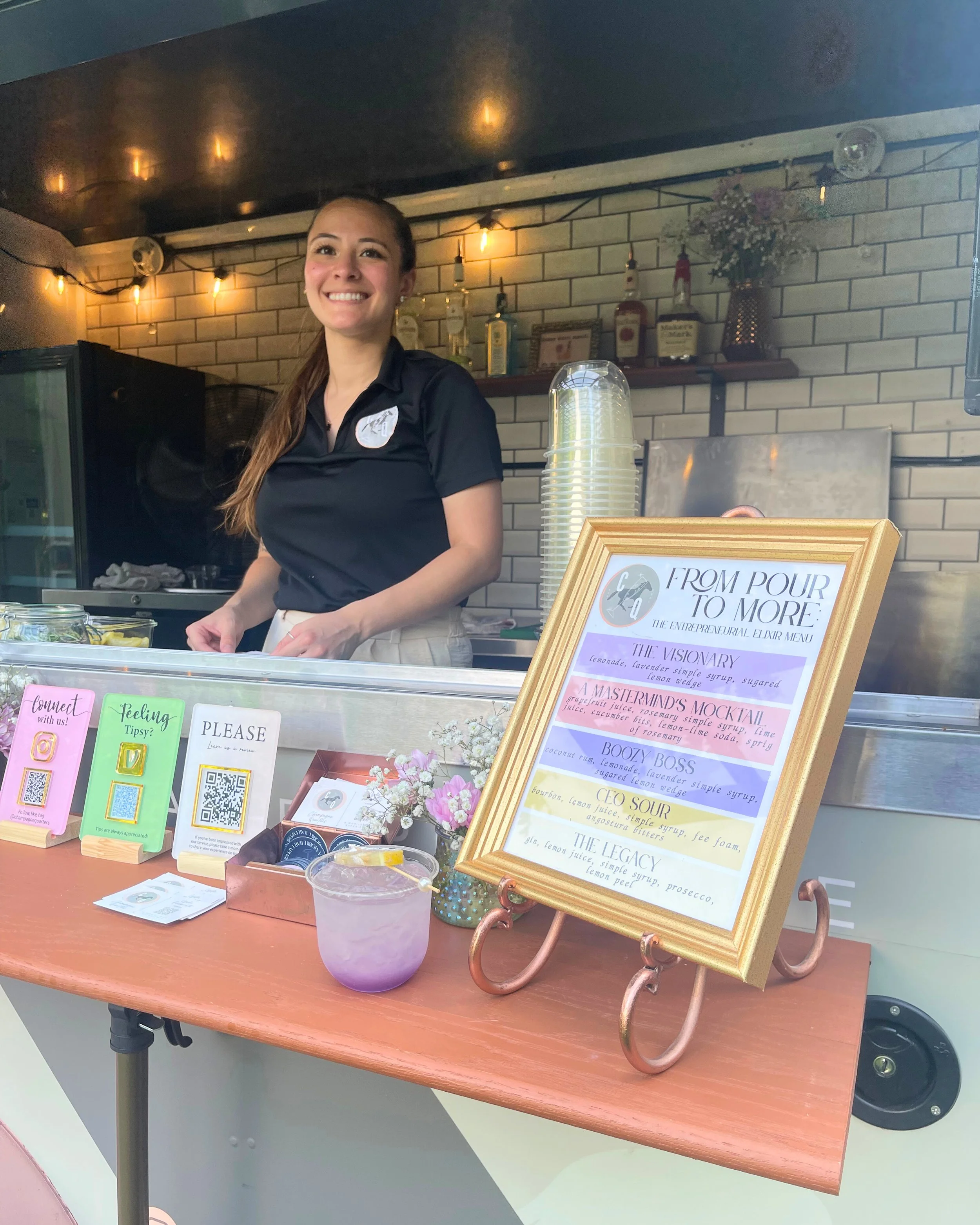 Custom menu and inside of the trailer bar. Maryland mobile bar services.