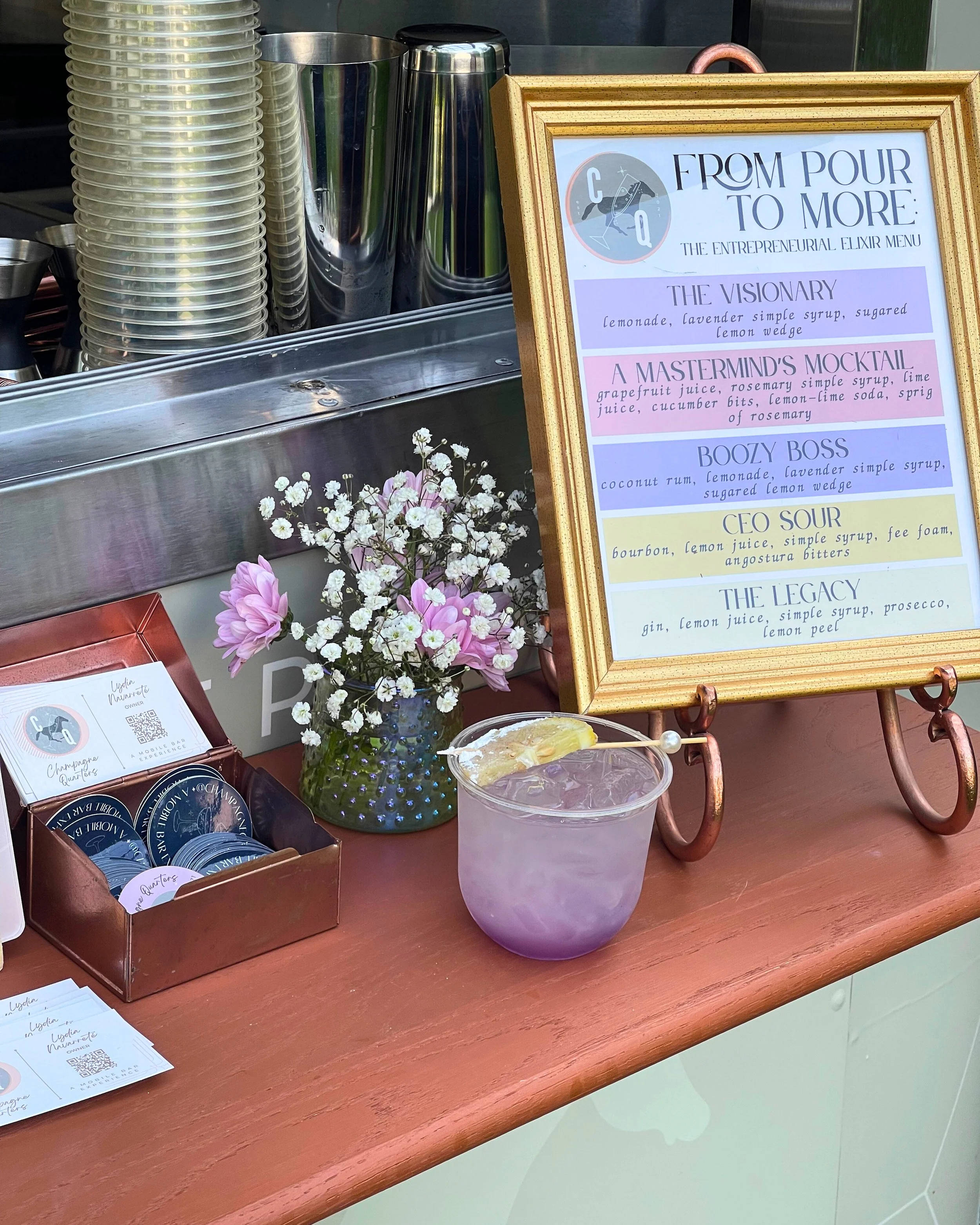 One of our signature drinks at a networking event in Charles County, MD. Maryland mobile bar services.