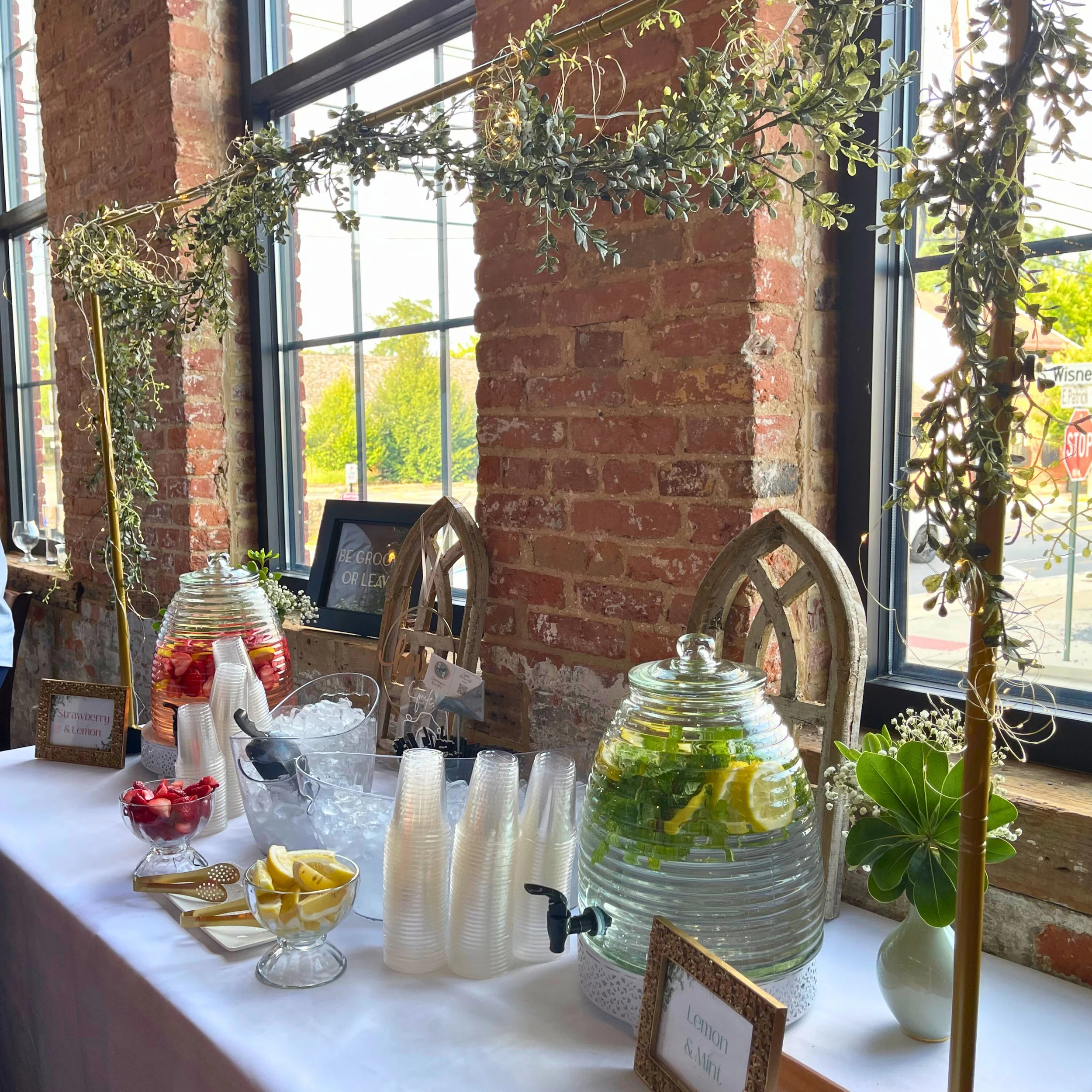 Hydration station setup for a wedding in Frederick, MD. Maryland mobile bar services.