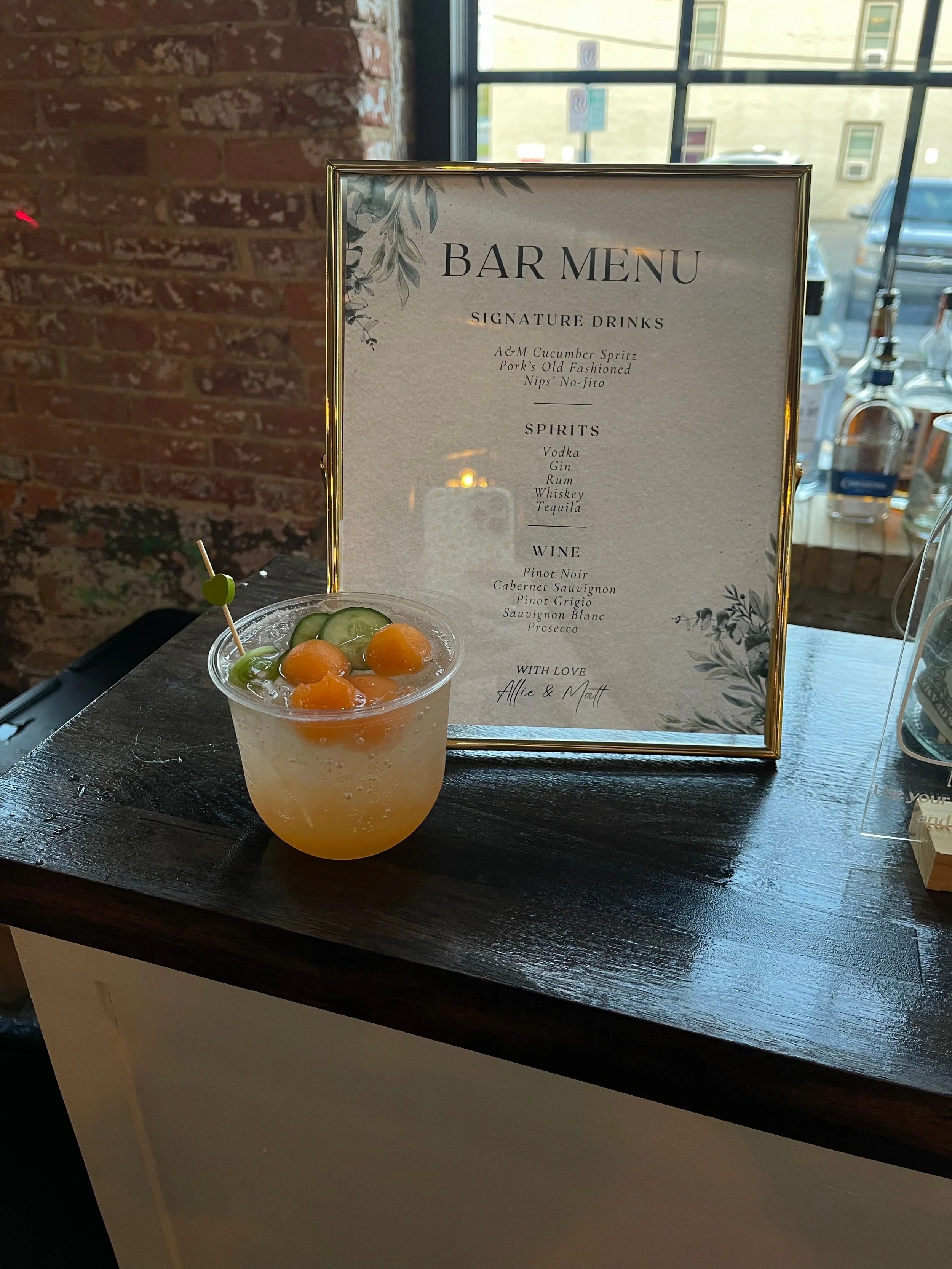 Cucumber gin spritz for a wedding in Frederick, MD. Maryland mobile bar services.