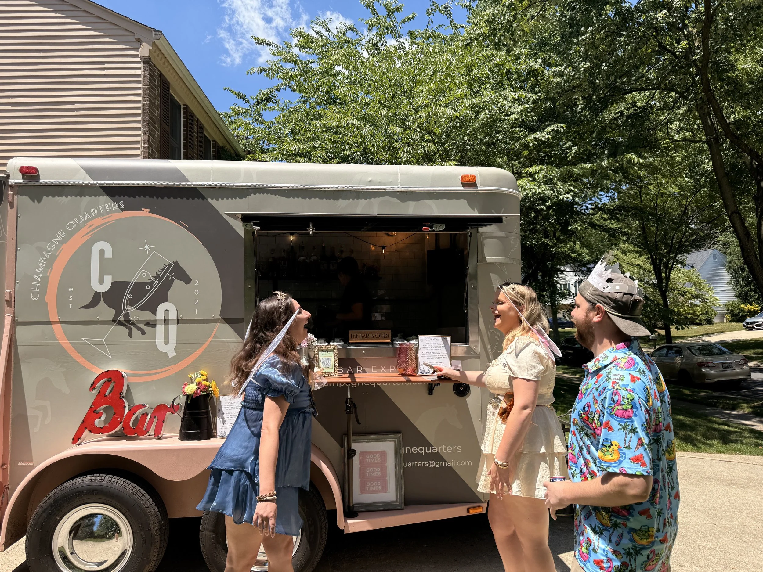Guests enjoying beverages from our horse trailer bar in Annapolis, MD. Maryland mobile bar services.