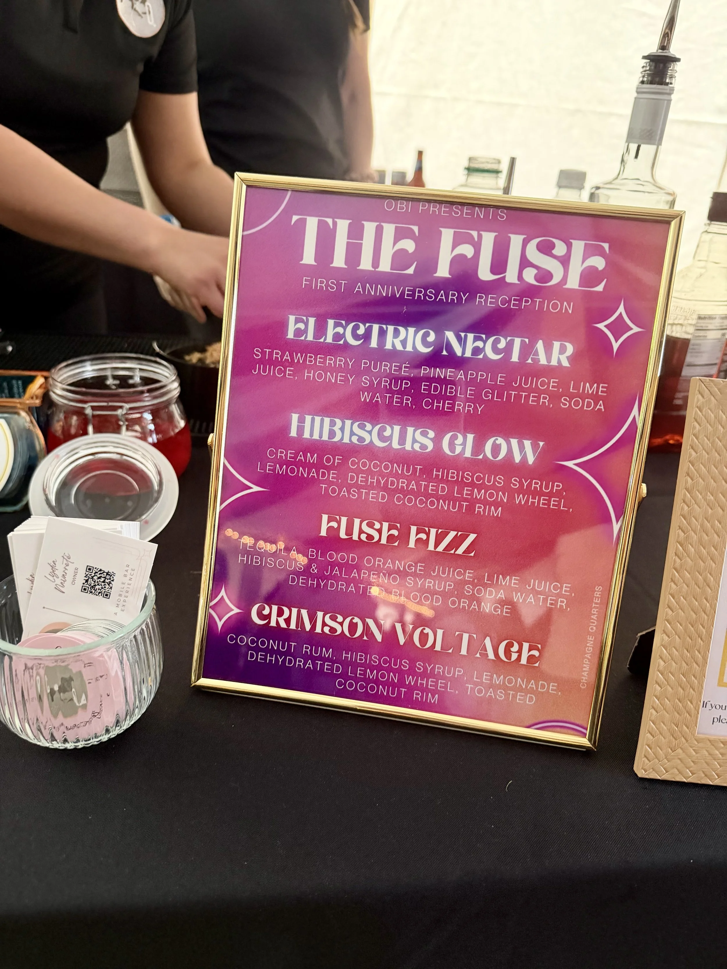 Custom menu and signature drinks at a nightclub anniversary party in Millersville, MD. Maryland mobile bar services. Maryland mobile bar services.