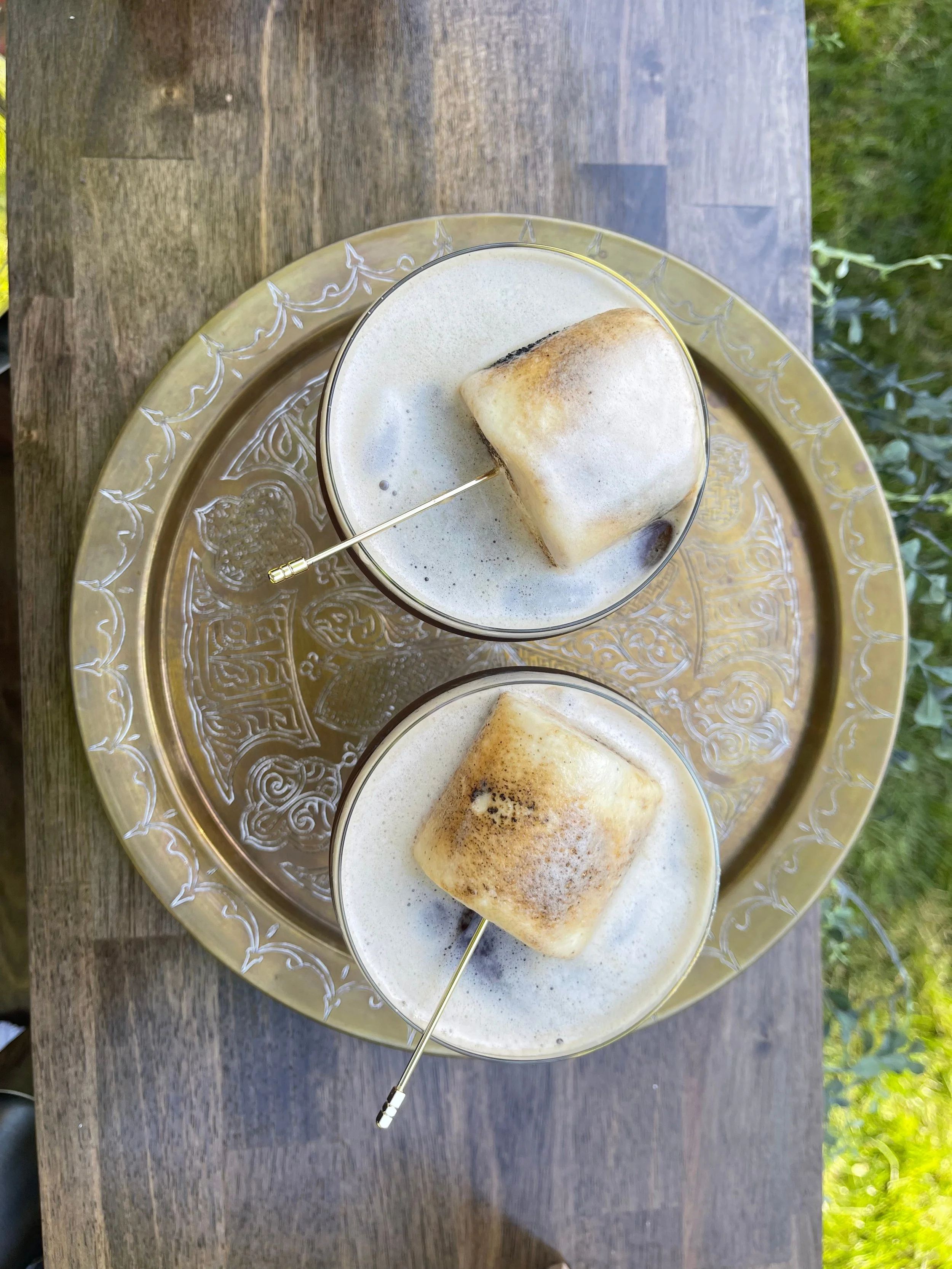 Champagne Quarters Mobile Bar offers an aerial view of a toasted marshmallow espresso martini.