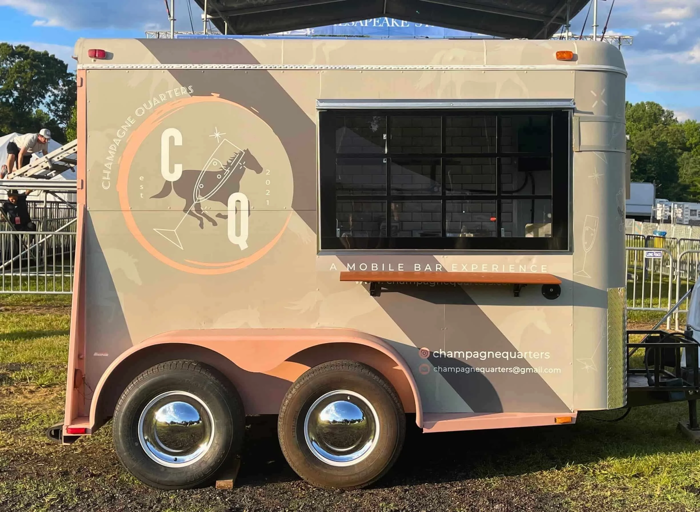 Our horse trailer mobile bar at the Anne Arundel County Fairgrounds for the Let's Go Festival in Crownsville, MD. Maryland mobile bar services.