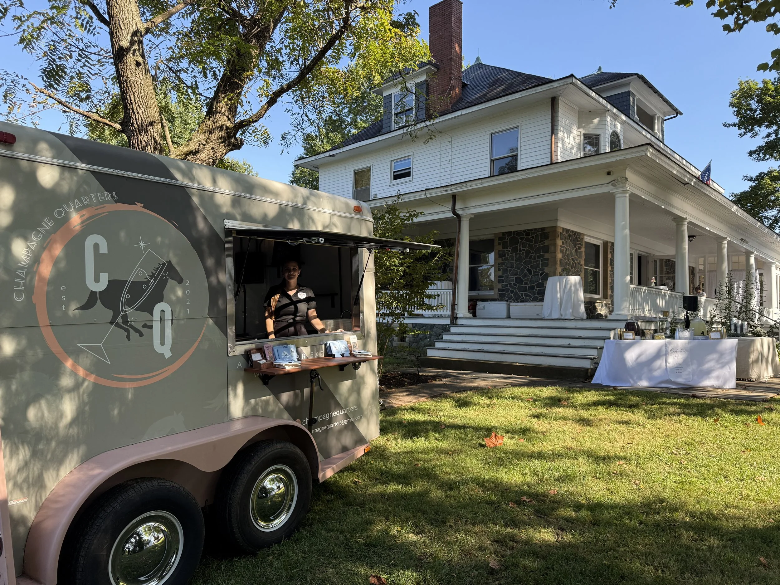Horse trailer bar at a wedding on a horse farm in Maryland. Maryland mobile bar services.