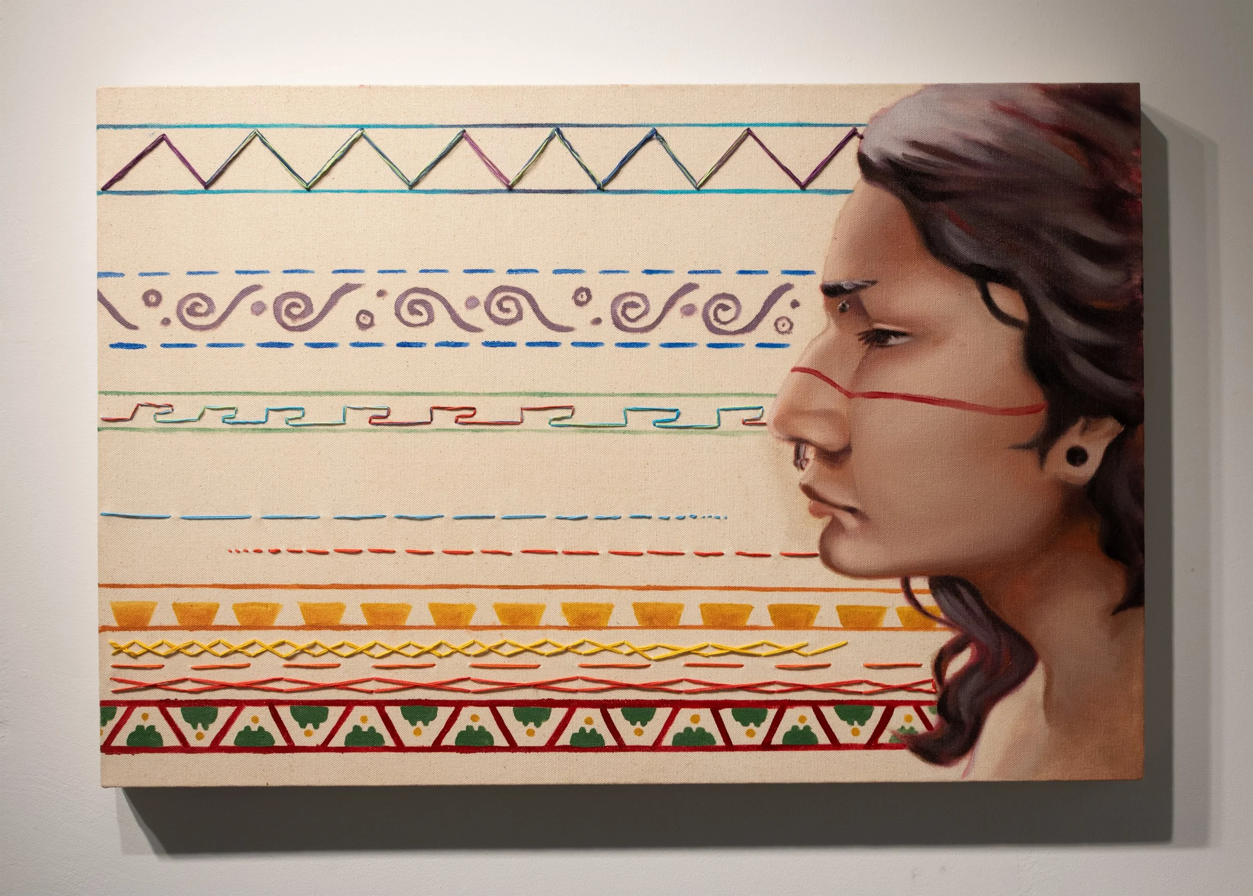 Hilo, 2025
Oil and Embroidery on Linen
20" x 29"