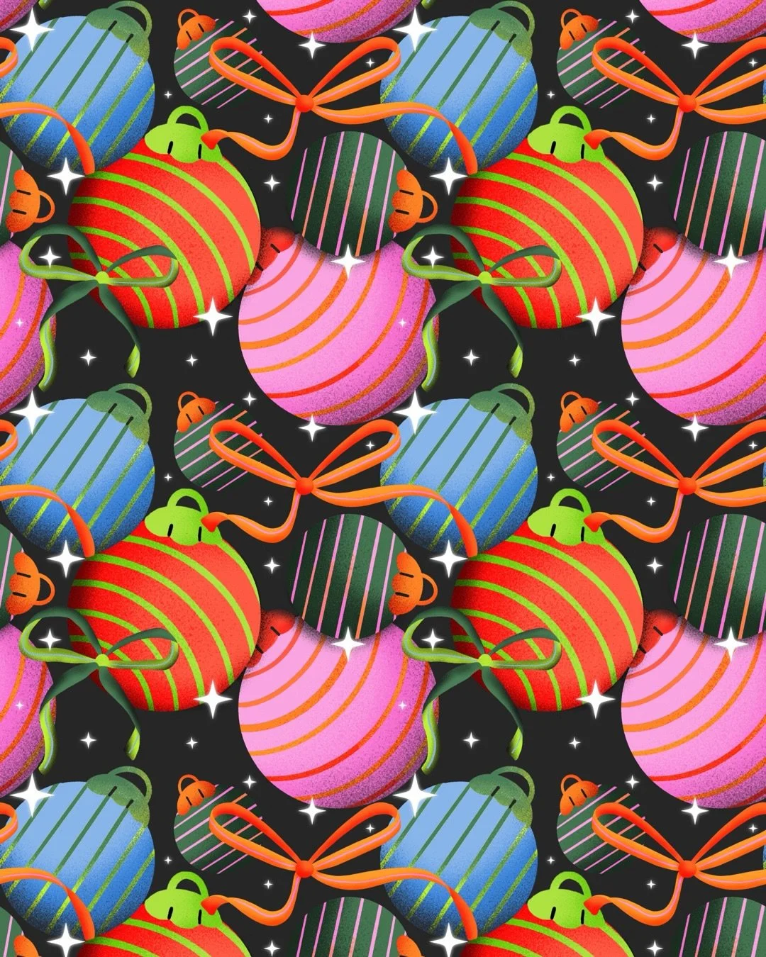 Prompt 6 for Frosty and Festive: Emerald + Ornaments 🎄🎀 I&rsquo;m a little obsessed with drawing bows lately so here&rsquo;s so more 😂 #illustration #pattern #frostyandfestive2025 #patterndesign #illustrator