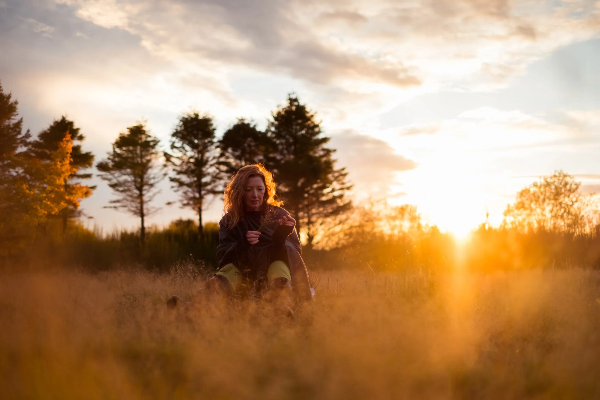 feminine portrait in nature autumnal colours and sunset