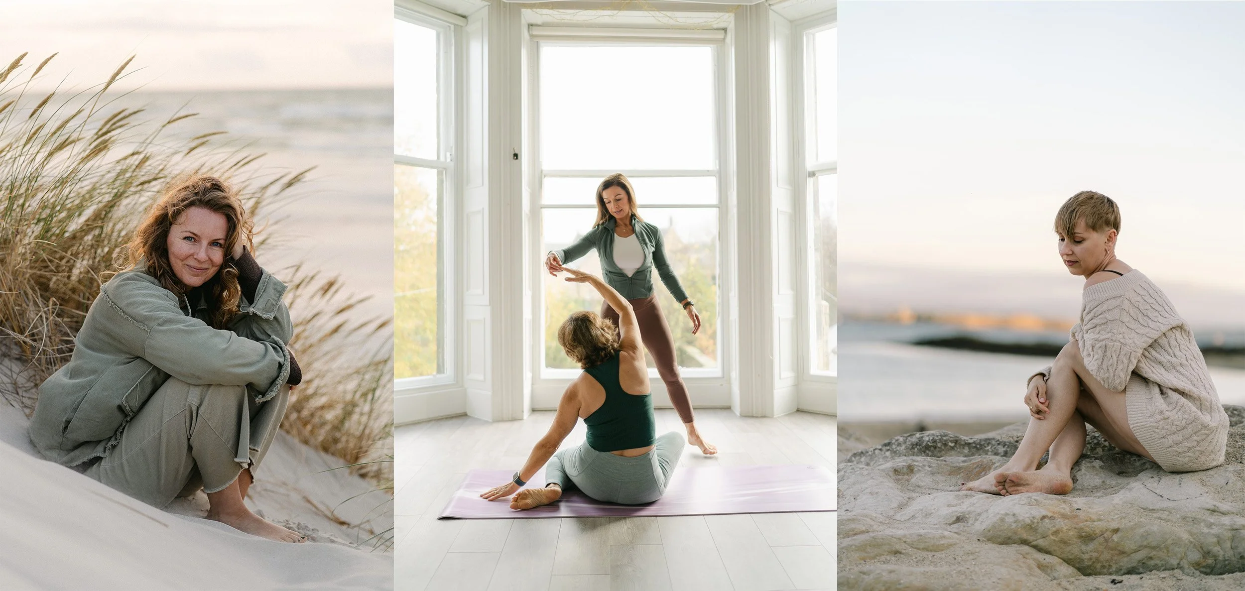 a series of brand photographs in cream tones