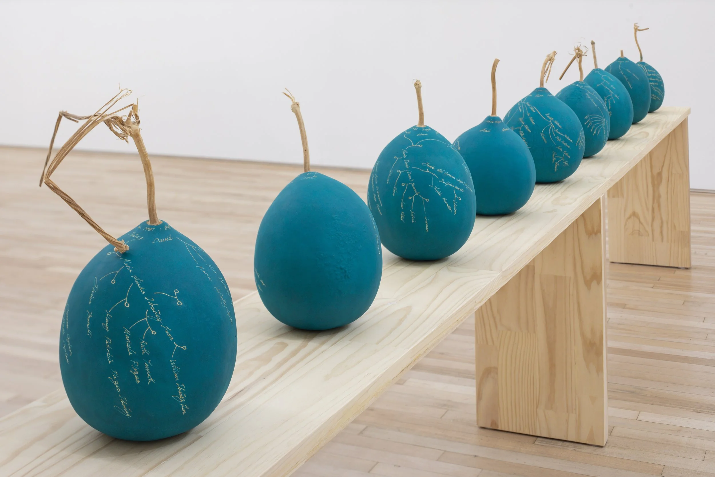  Ancestor Gourds,   2025, Egg tempera and engraving on gourds