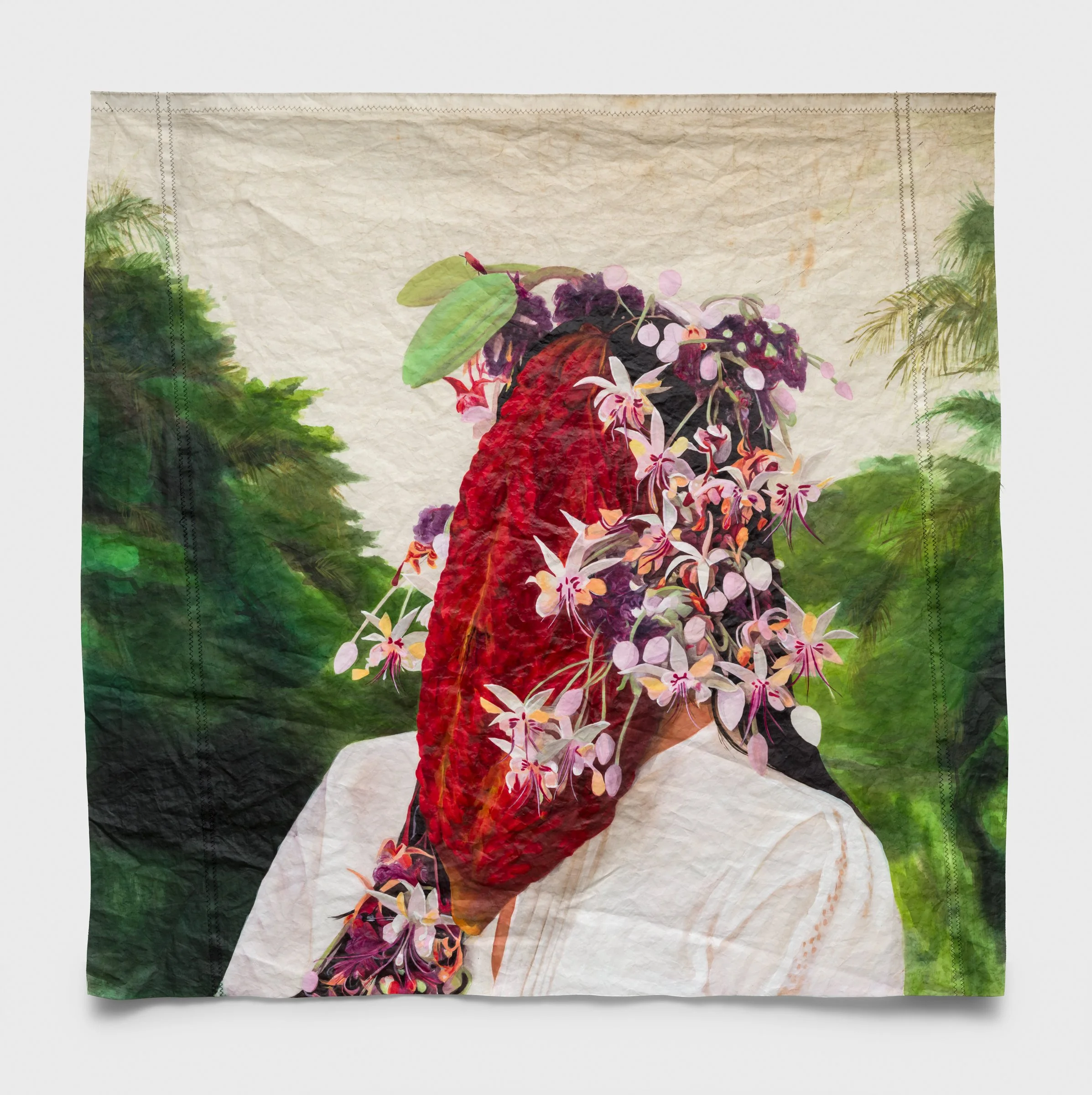  Cacao,   2025, Acrylic on used Dacron sailcloth, 34½ x 44 in.