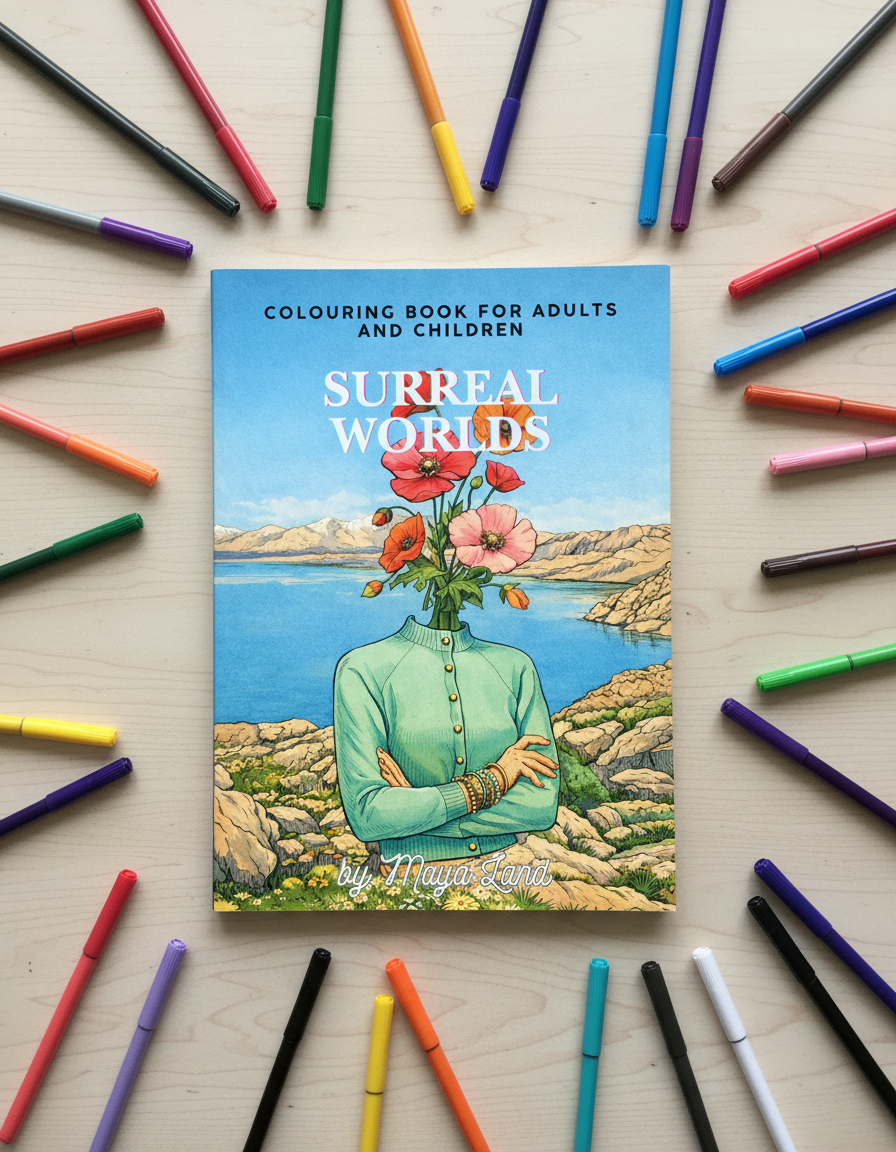 Firefly_make this into a colouring book cover on the table with colouring pens around it , ke 699239.png