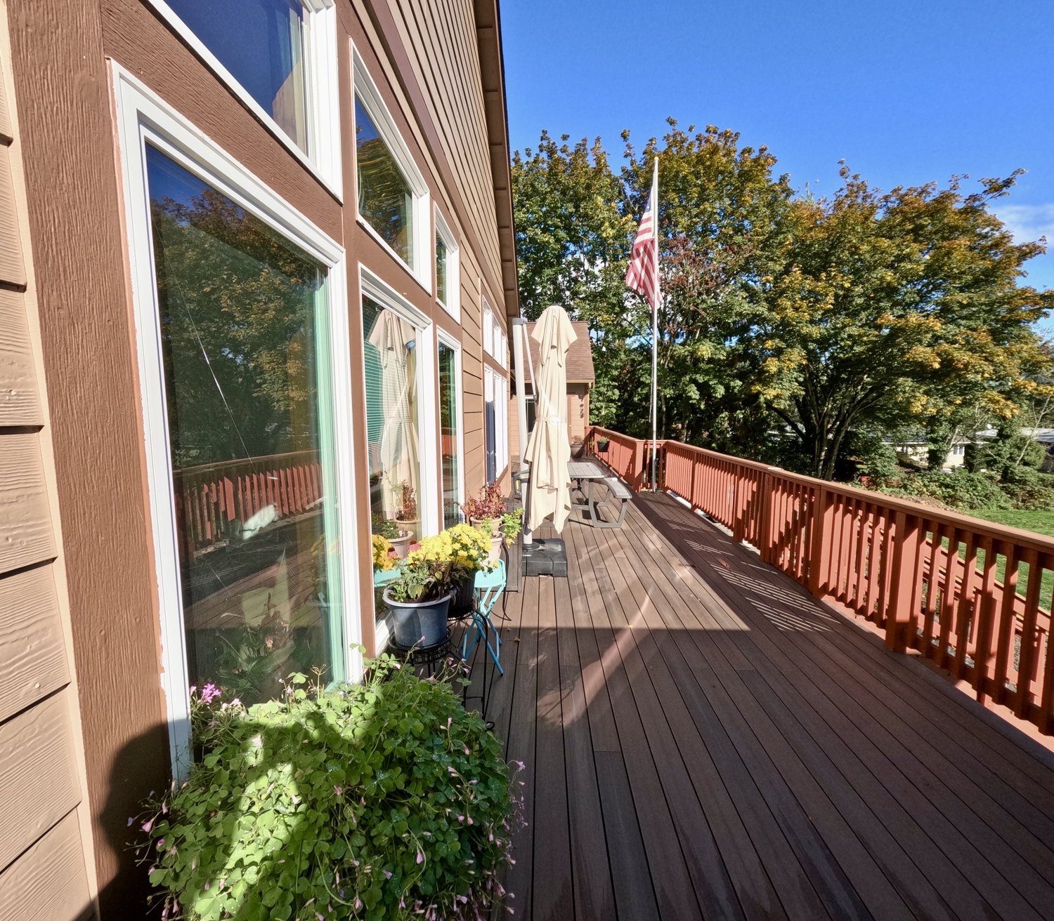 Sunny deck with flowers