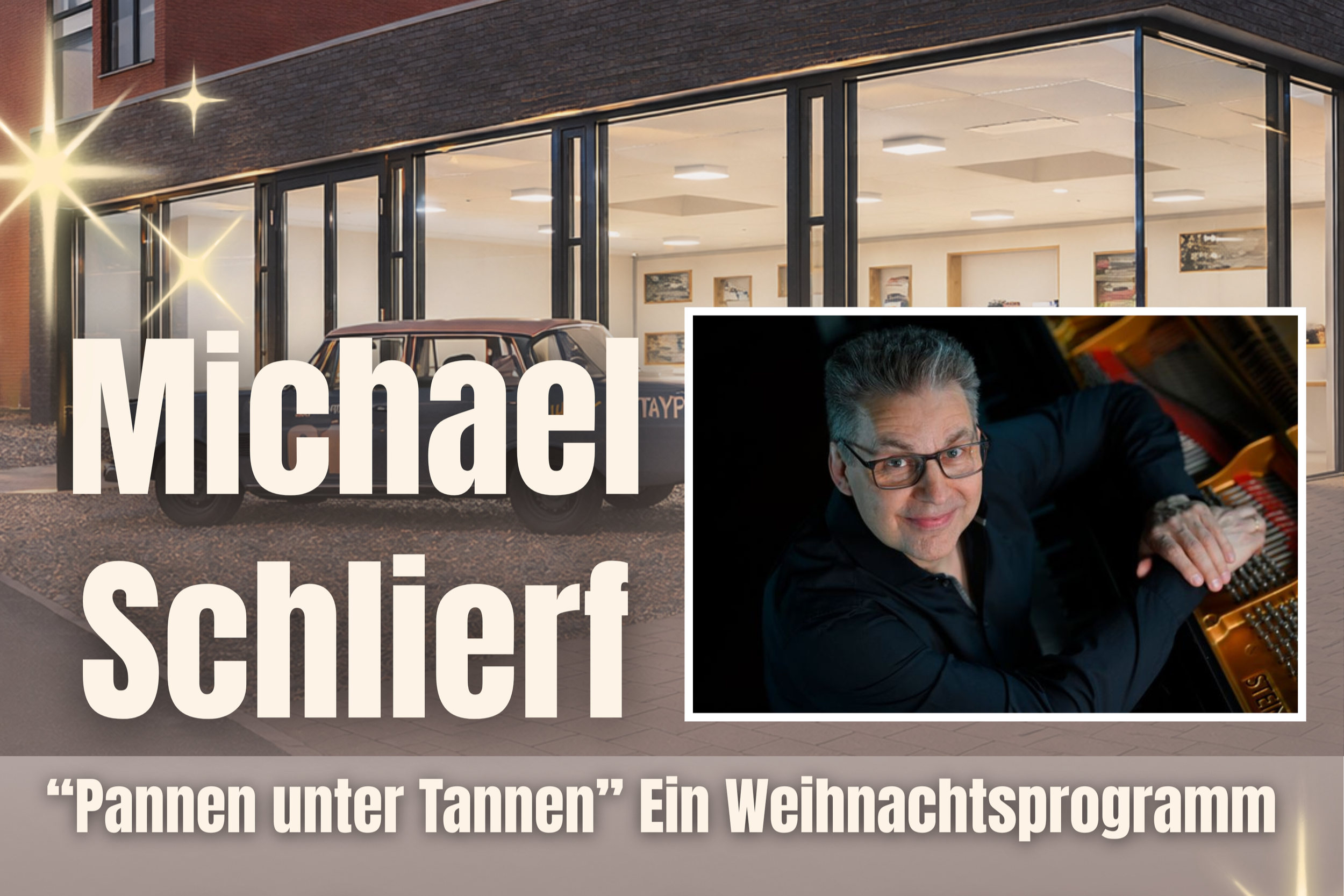 Ein Veranstaltungsplakat mit dem Schriftzug "Michael Schlierf - Pannen unter Tannen"