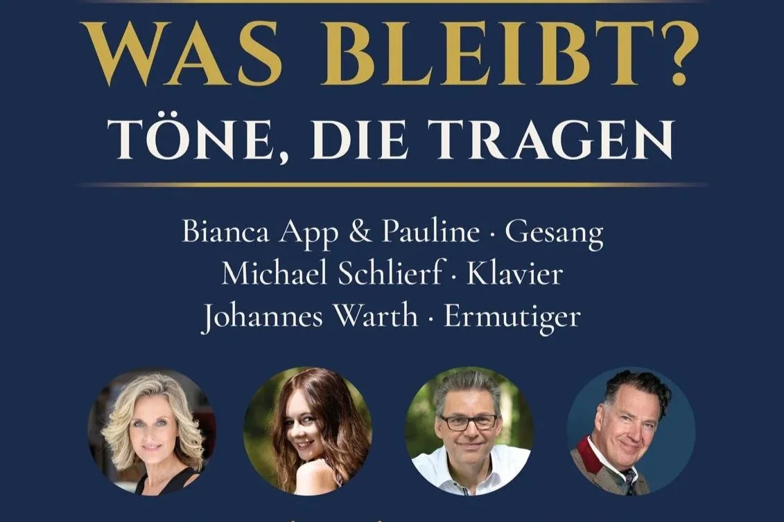 Ein Veranstaltungsplakat mit Text und Bildern der vier Künstler/innen.