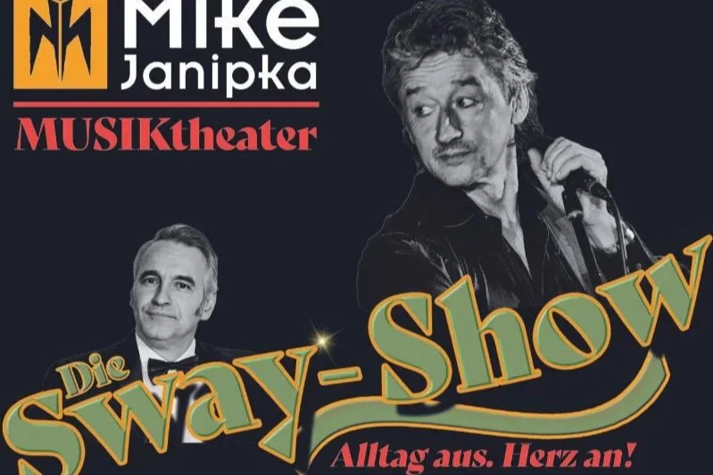 Veranstaltungsplakat mit einem grünen Schriftzug "Sway Show"