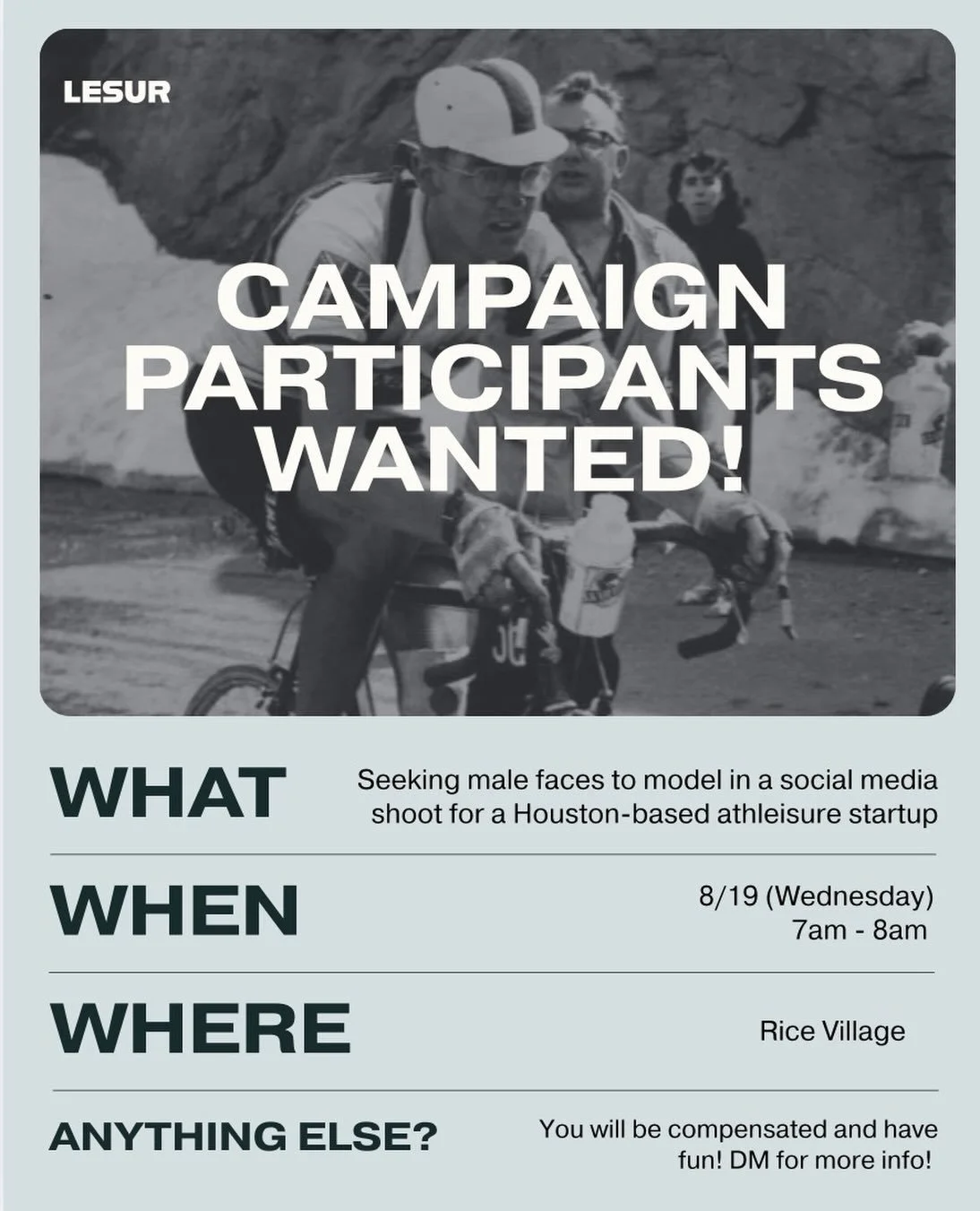 We have a social shoot this week &amp; need a few guys to stand in and around bikes! 🚴🚴🏽&zwj;♀️🚴&zwj;♂️ Tag someone you know who might be interested &amp; we&rsquo;ll hunt them down! (Kidding! Sorta!)