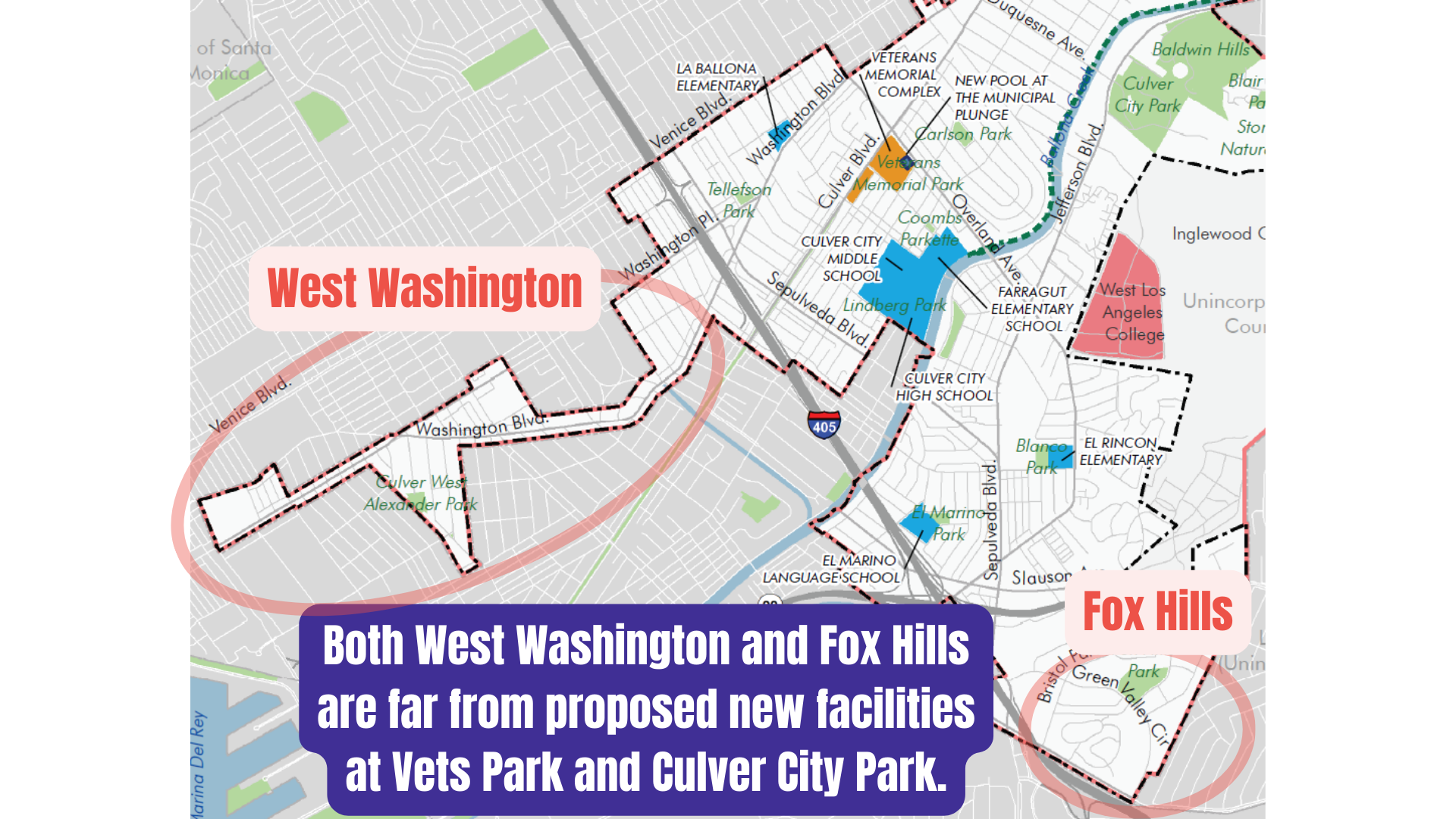 Both West Washington and Fox Hills are far from proposed new facilities at Vets Park and Culver City Park. 