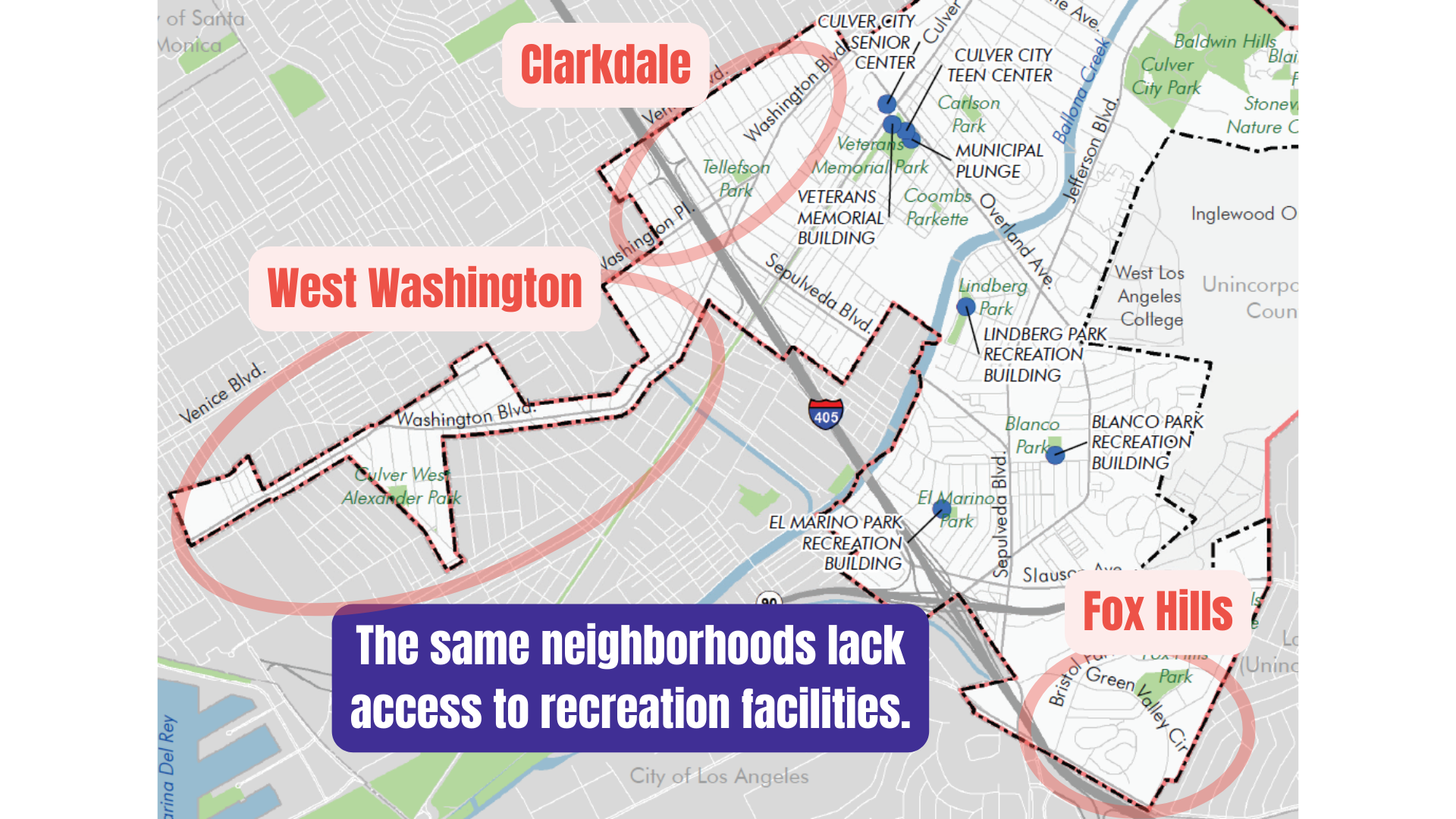  The same neighborhoods lack access to recreation facilities. 