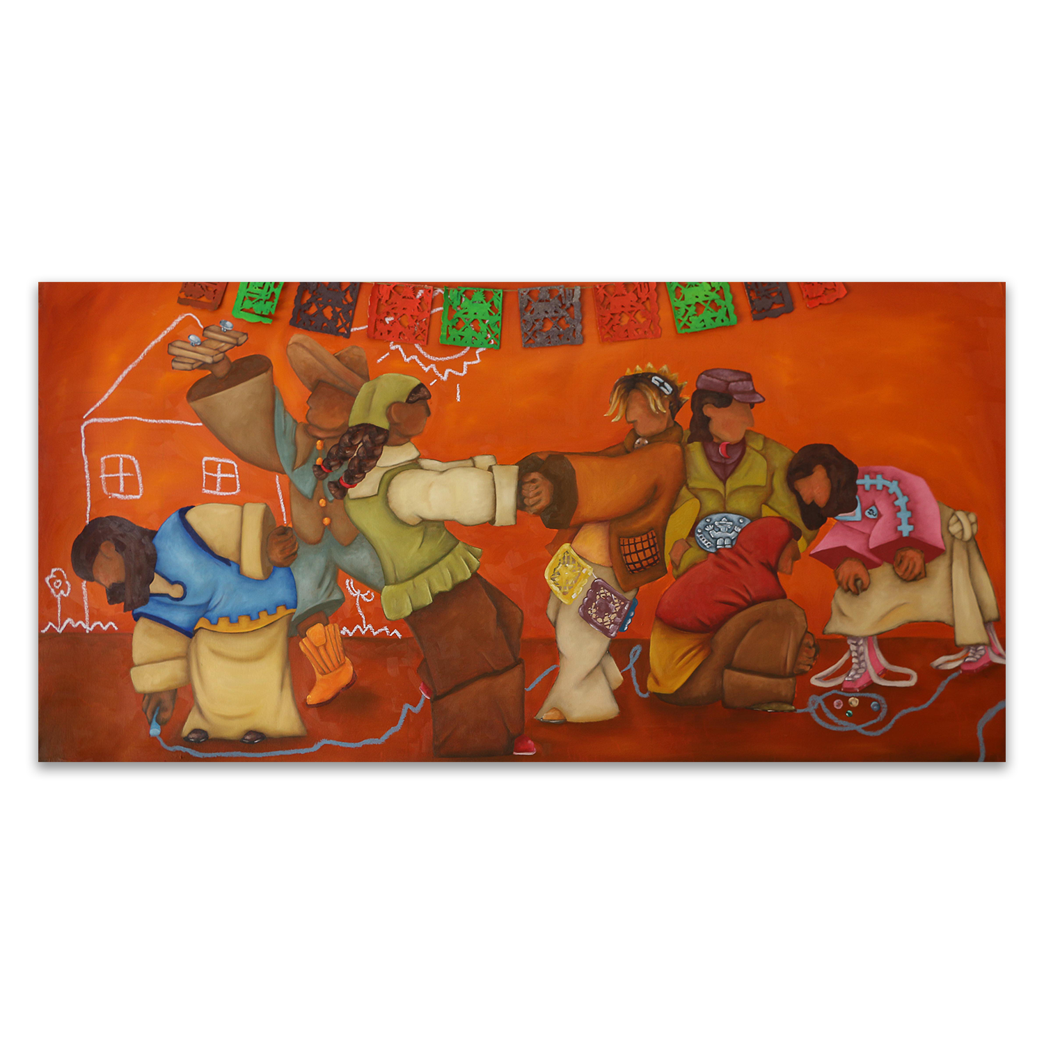 Free Play/
48in x 60in/
Oil, Oil Pigments , acrylic , Papel Picado on canvas/ 2026