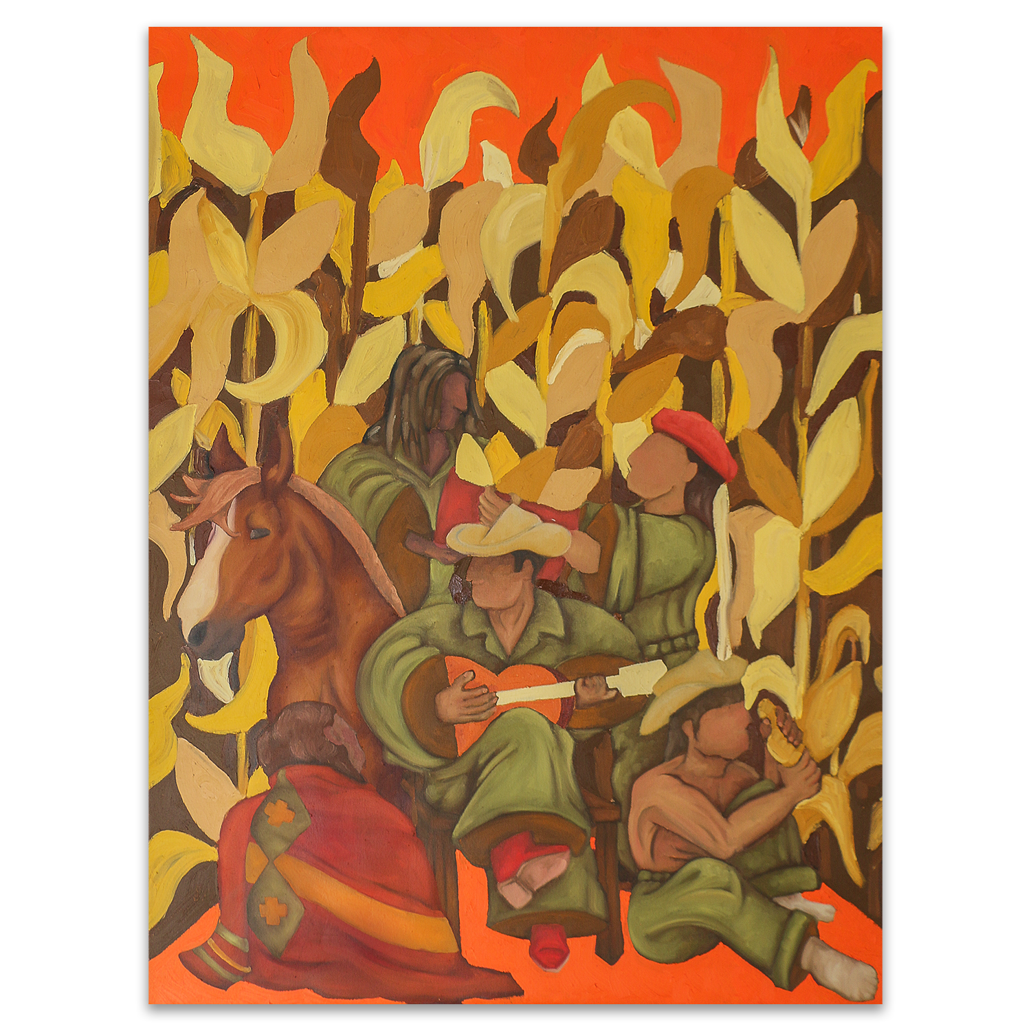 La Cosecha (Harvest)/
48in x 60in/
Oil, layered Canvas, acrylic on canvas/ 2026