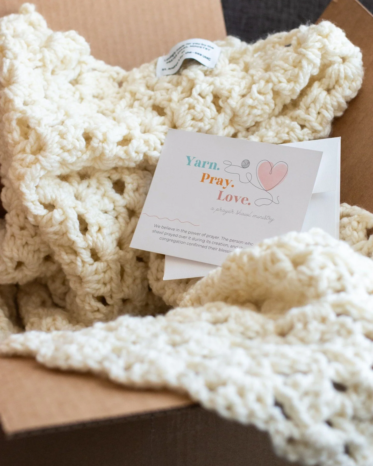 This Sunday during service, we'll be talking about our prayer shawl ministry, Yarn. Pray. Love.

From time to time, life will hand us something difficult like illness, death, or heartache. It is for those moments that our prayer shawls were created, 