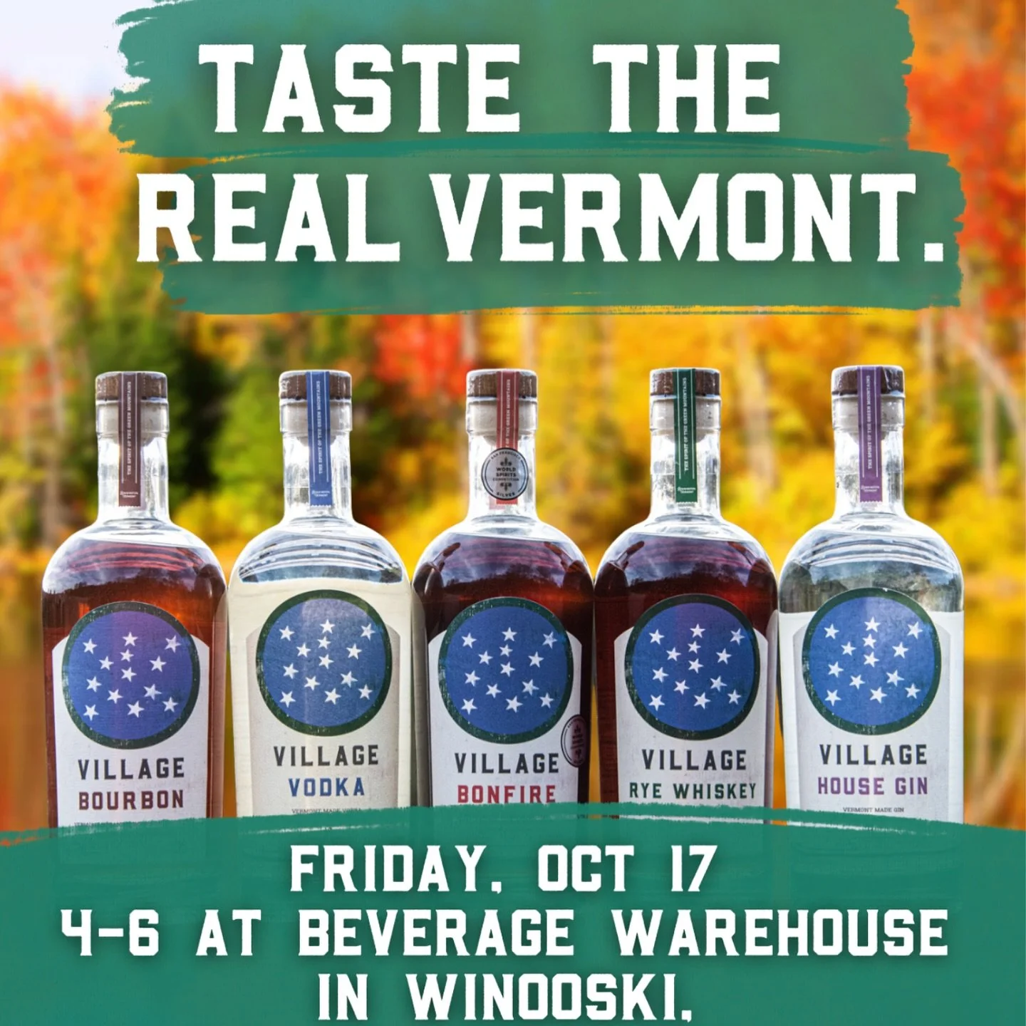 Taste the real Vermont. Join Village Garage Distillery this Friday (Oct 17), from 4-6 at 
@beveragewarehouse in Winooski, Vermont, where we’ll be sampling our straight Bourbon and award-winning Bonfire Smoked Maple Bourbon. 
Make sure to stop
