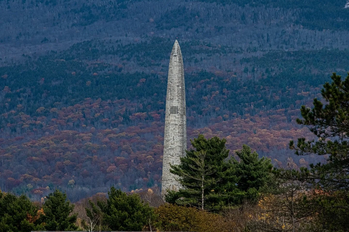 Bennington Monument and the last gasp of fall before stick season. 

The monument commemorates the 1777 Battle of Bennington, where Vermonters took up arms with men from all over New England to help defeat the British army marching south. 

Two and a