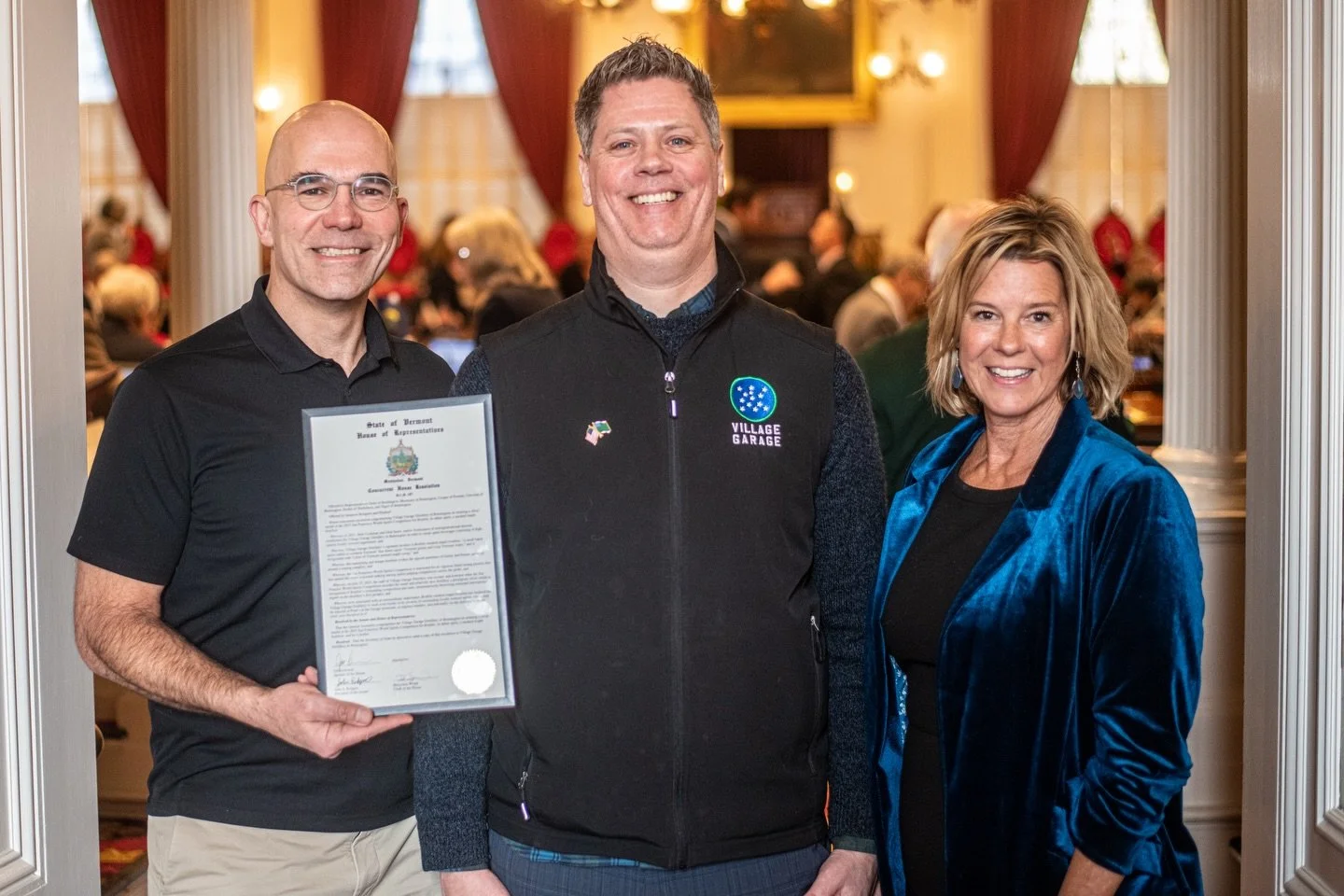 Great news for Village Garage Distillery!⁣
⁣
Last Wednesday, the VGD team headed up to Montpelier to the Vermont State House for the official reading of&nbsp;&nbsp;H.C.R.187, a House resolution congratulating us on winning a silver medal at the San F