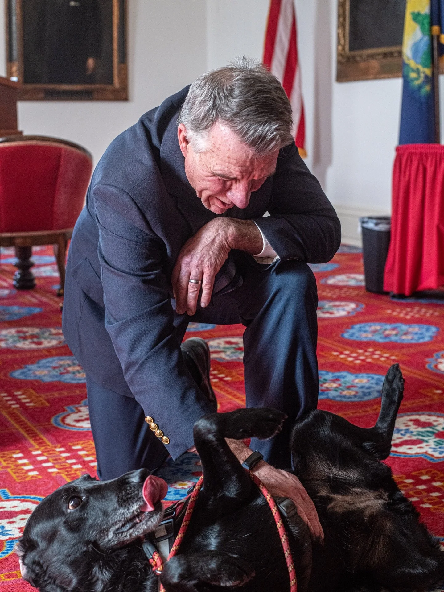 Only in Vermont! 

Here&rsquo;s Village Garage Distillery&rsquo;s adorable mascot (and Tom&rsquo;s ADA service dog) Ivy hanging out with Phil Scott during our recent visit to the State House for the reading of H.C.R.187, a House resolution congratula