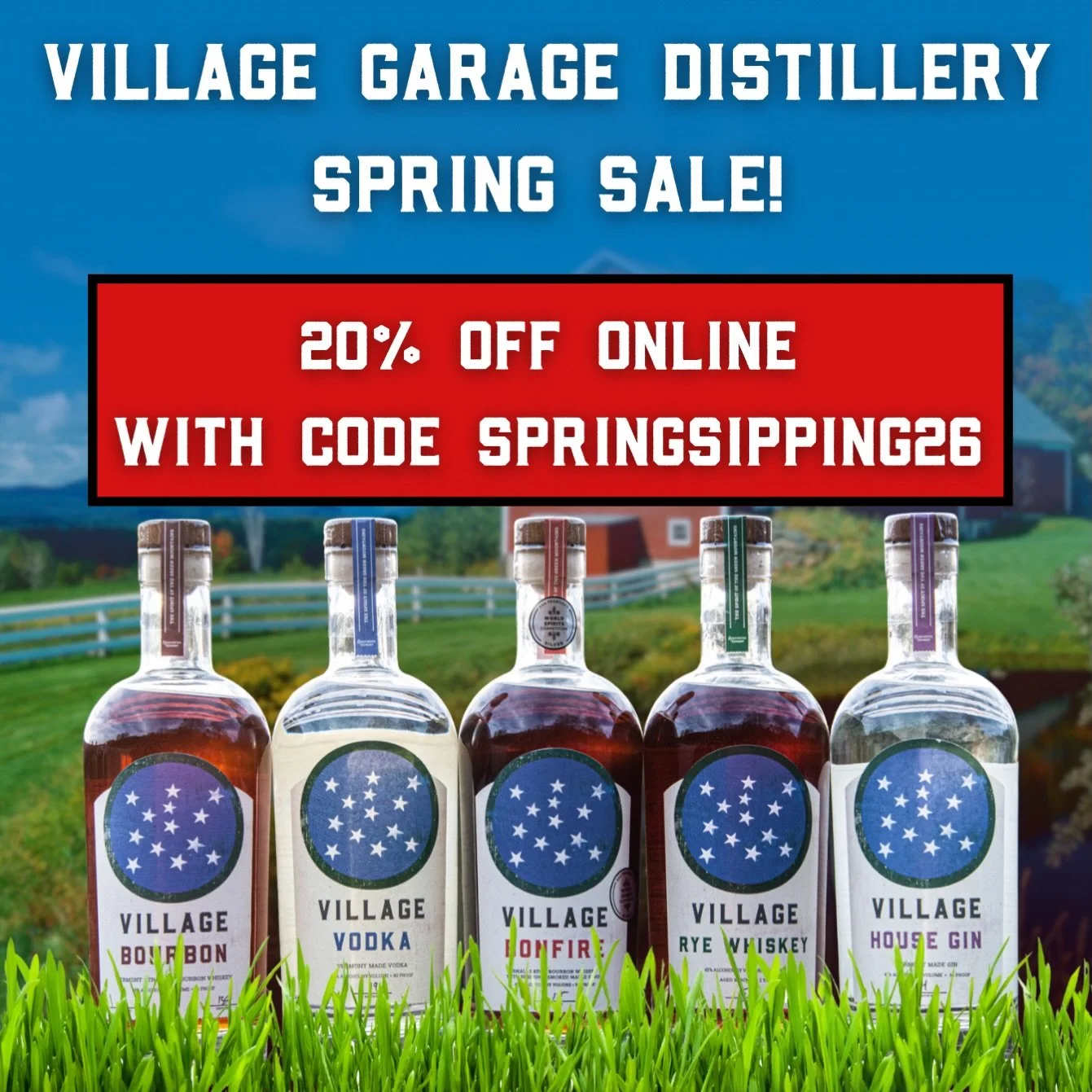 Online Sale Alert: All Products 20% Off online!!

With buds on the trees and the birds singing, it&rsquo;s time to celebrate the warm weather with Village Garage Distillery&rsquo;s spring online sale. From our award-winning Bonfire smoked maple bourb