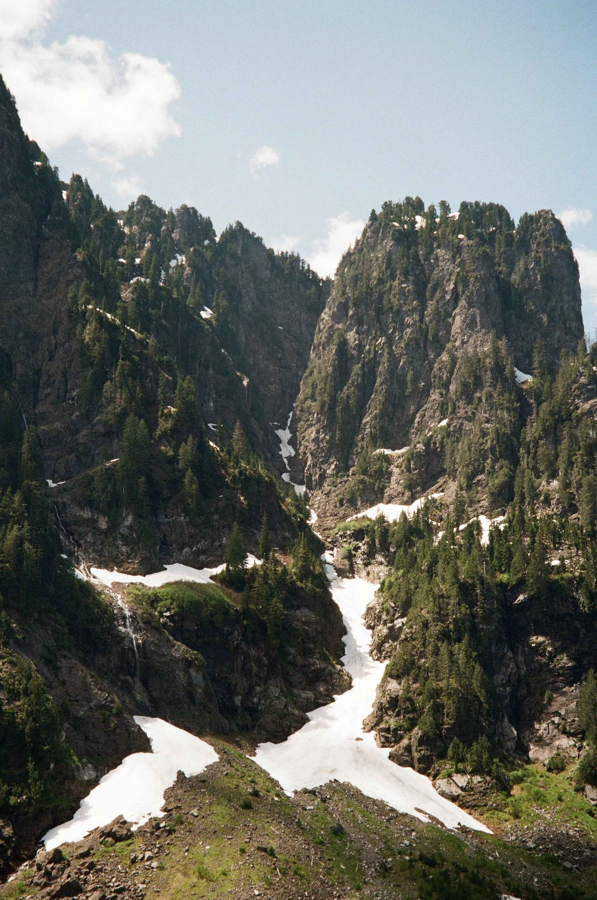 The last glimpses of snow at the top of Lake 22 in Granite Falls, Wash. Lake 22 is one of the many trails in the North Cascades National Park.