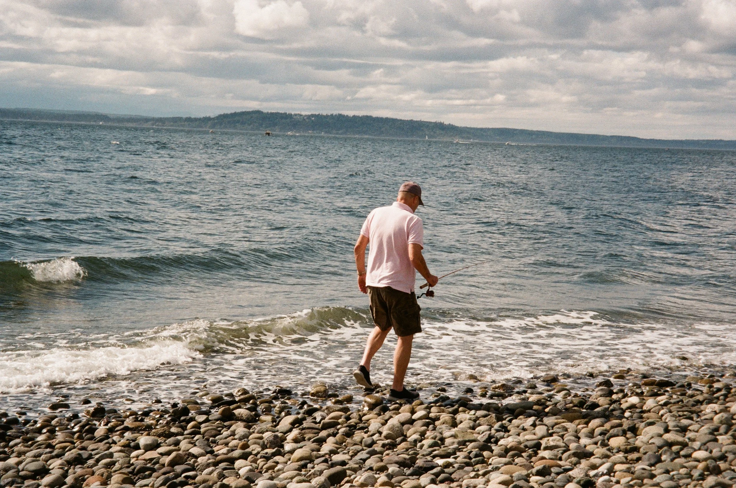 KC Jones finding a spot to cast his reel into the Puget Sound at Richmond Beach in Shoreline, Wash.