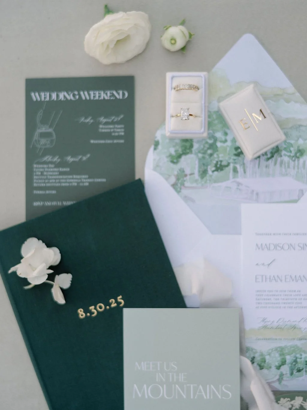 green and white flatlay