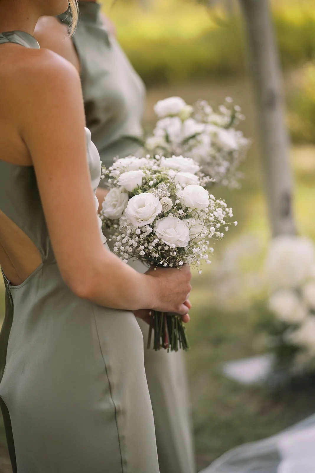 babys breath and lisianthus bridesmaid bouquet