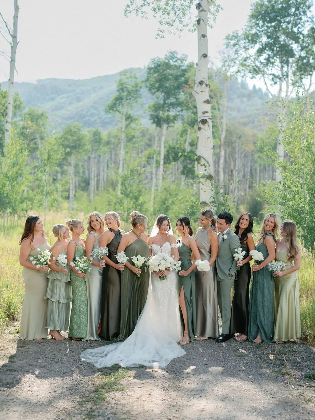 mismatched green bridesmaid dresses