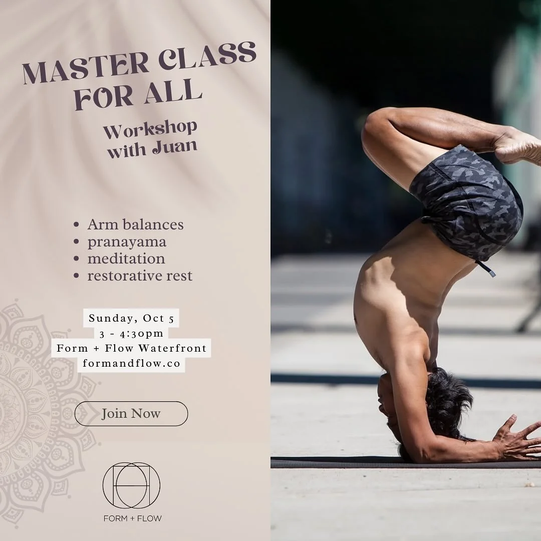 Led by @juan.yogi.nyc , this 90 minute Maha Class is comprised of more advanced work that comprises of asana (in particular arm balances and inversions), meditation or &ldquo;dharan&rdquo; and breath work or &ldquo;pranayama.&rdquo; Each singular asp
