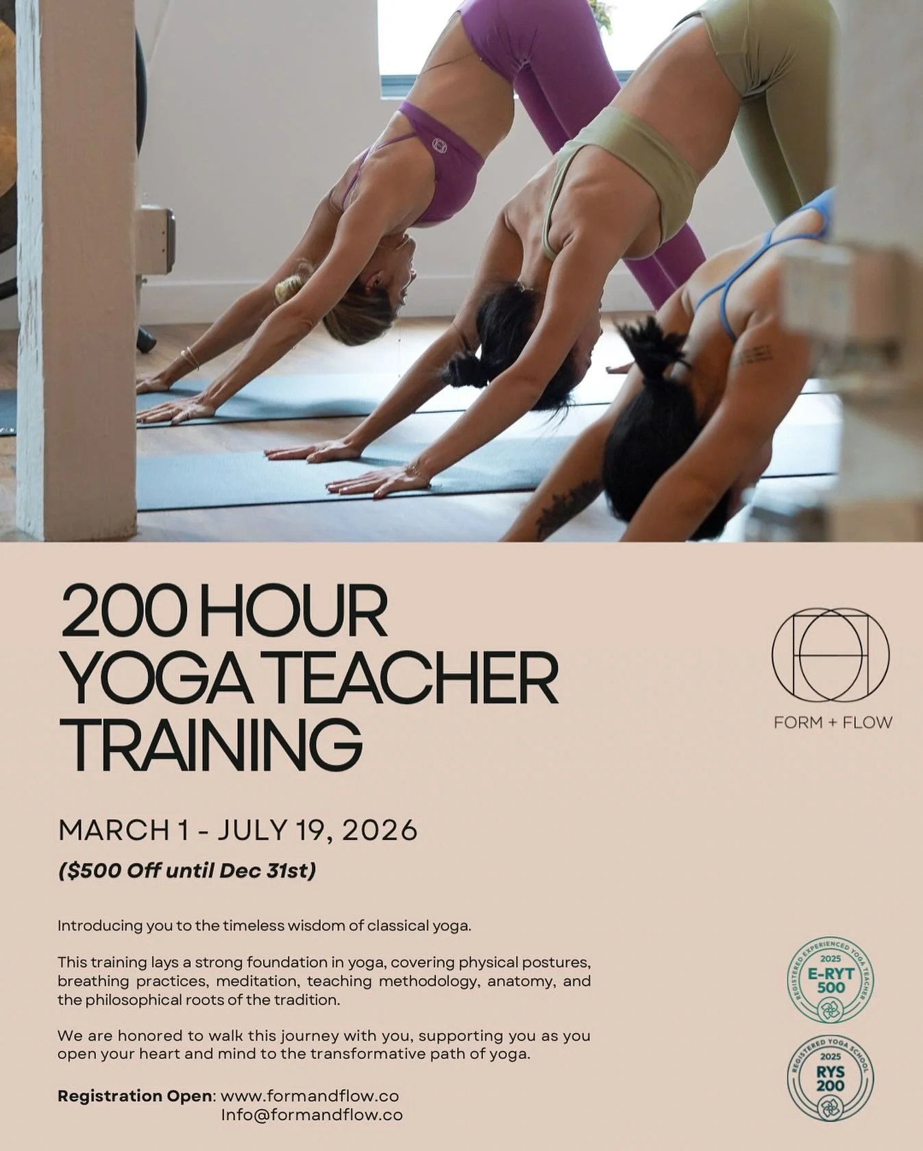After months of preparation, we’re delighted to announce Form + Flow 200-hour Yoga Teacher Training program - a transformative journey into the art, science, and soul of yoga.
 
This curriculum bridges ancient teachings with modern life - explo