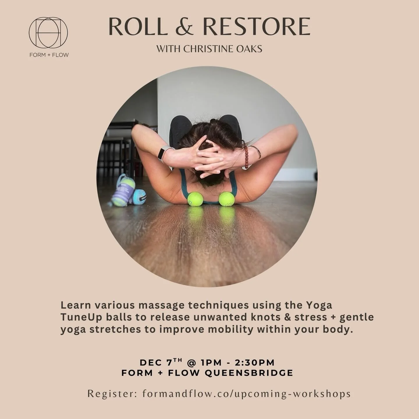 Join @fun2befit_nyc for a relaxing experience guaranteed to undo your tension from head to toe. 

In this 90-minute workshop, you will be guided through various massage techniques using the Yoga TuneUp balls that will release unwanted knots &amp; str