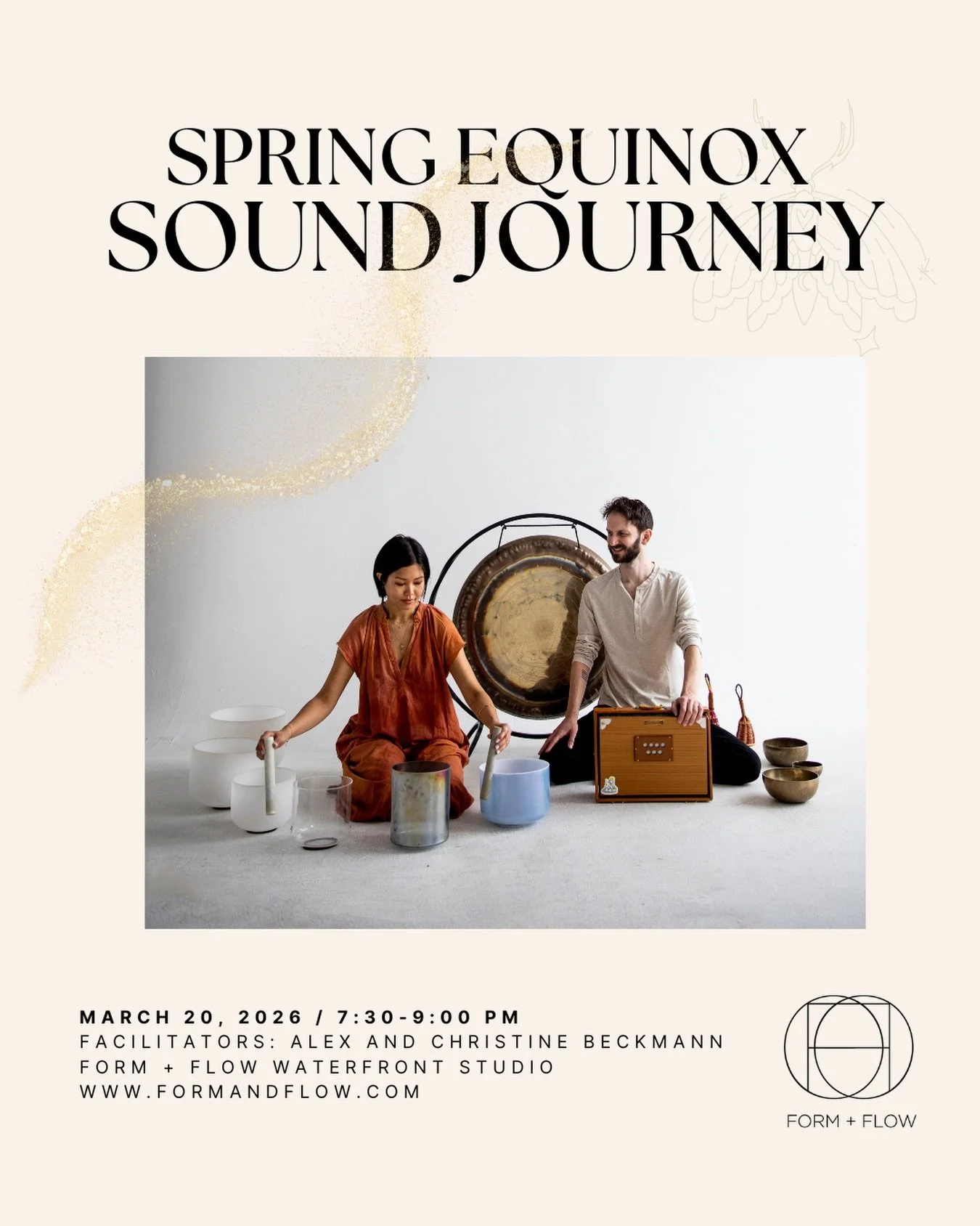 🌕 Spring Equinox Sound Bath 🌕 The lovely duo is back on Friday @alexbeckmannsound &amp; Christine Beckmann.

As day and night come into perfect balance, you&rsquo;re invited to lie down and immerse yourself in a nourishing sonic landscape of gongs,