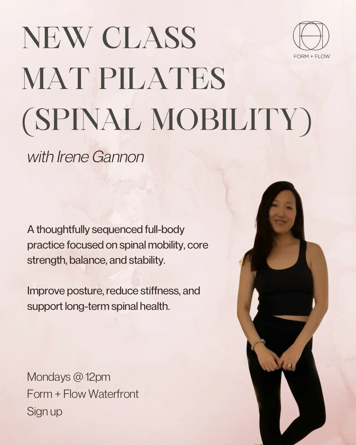 🌟 Starting today 🌟 Mat Pilates for Spinal Mobility. To support long-term spinal health, we&rsquo;re introducing a new weekly class that focus on Spinal Mobility. Through mindful movement, core strengthening, and mobility-focused exercises, you&rsqu
